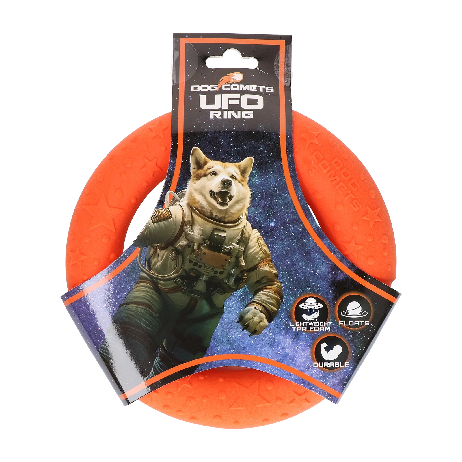 Wurfring für Hunde aus Schaumgummi, schwimmfähig, orange, S, Ø 13,5 cm – Dog Comets UFO Ring – Bild 1