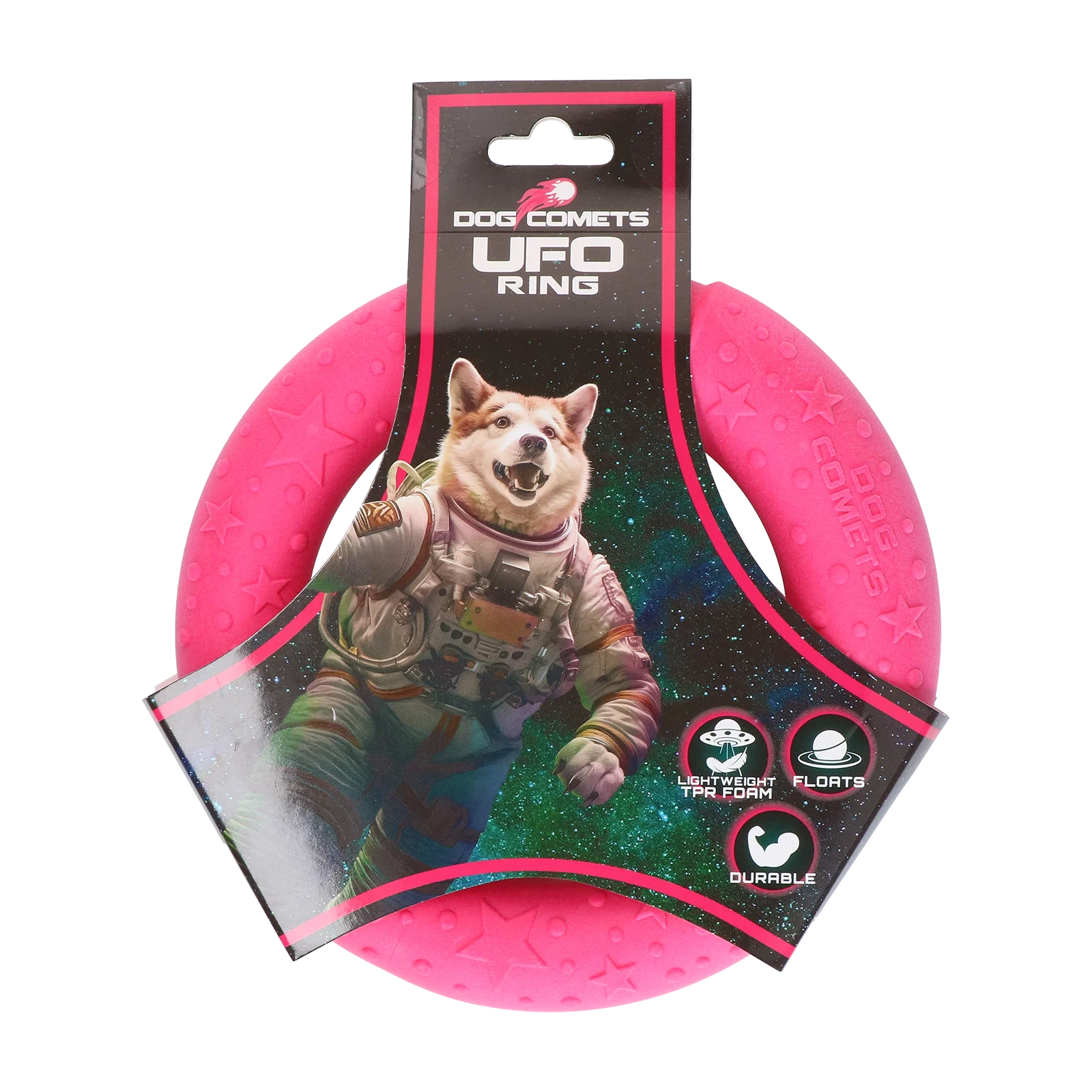 COME097X.png Wurfring für Hunde aus Schaumstoff, schwimmfähig, rosa, S, Ø 13,5 cm – Dog Comets UFO Ring – Bild 1