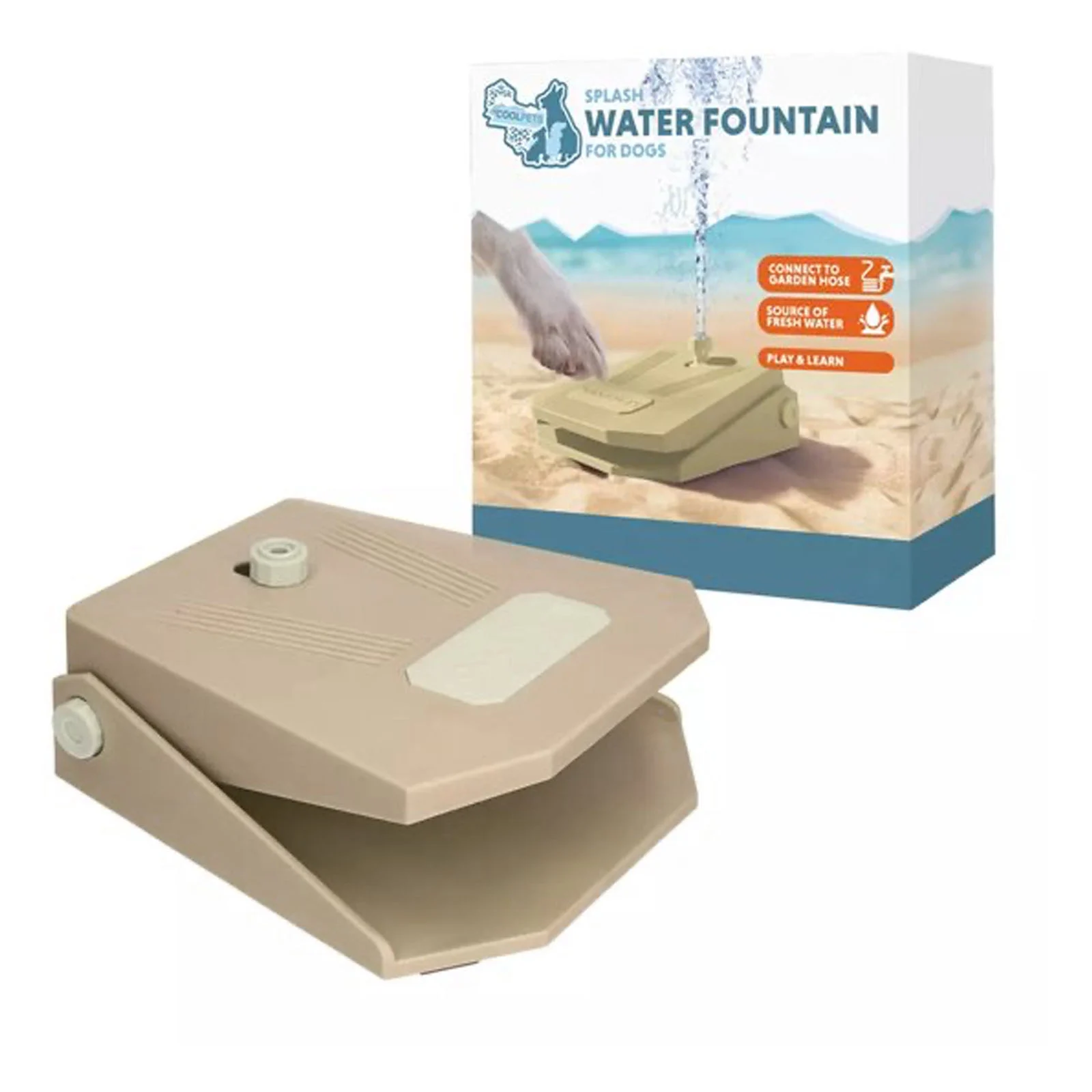 COOL010S_00.jpg Trinkbrunnen mit Fußpedal und Gartenschlauchanschluss, Beige – Coolpets Splash Water Fountain – Bild 1
