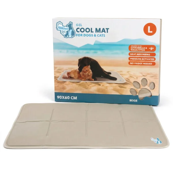 Kühlmatte für Hunde mit fester Gelmasse, Beige, L, 90 x 60 cm – Coolpets Gel Cooling Mat