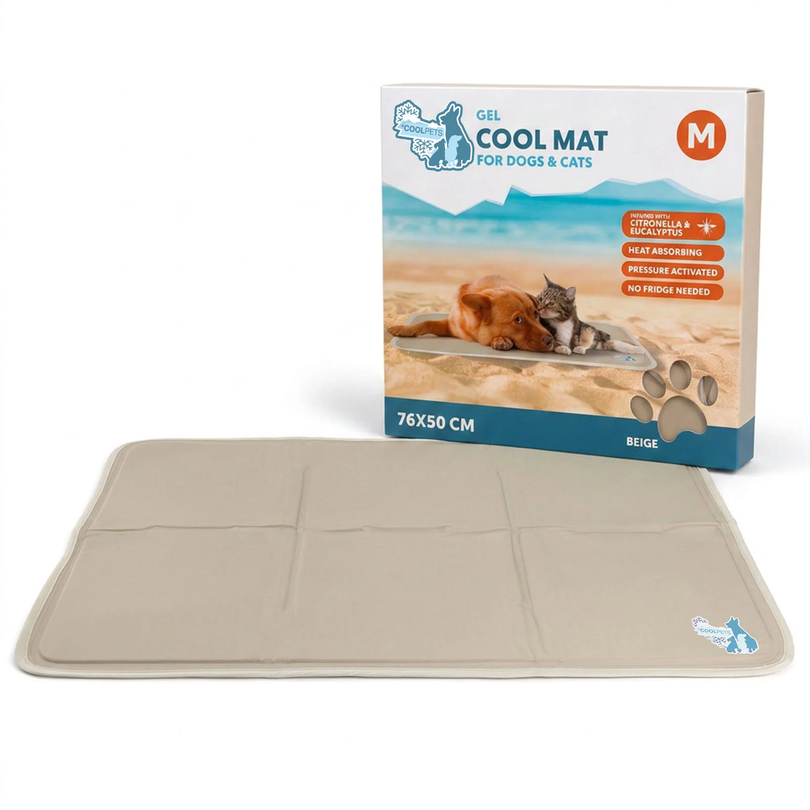 COOL0263M_00.jpg Kühlmatte für Hunde mit festem Gel, Beige, M, 76 x 50 cm – Coolpets Gel Cooling Mat – Bild 1