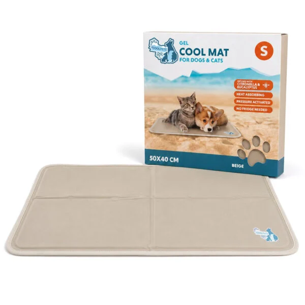 Kühlmatte für Hunde mit fester Gelmasse, Beige, S 50 x 40 cm – Coolpets Gel Cooling Mat