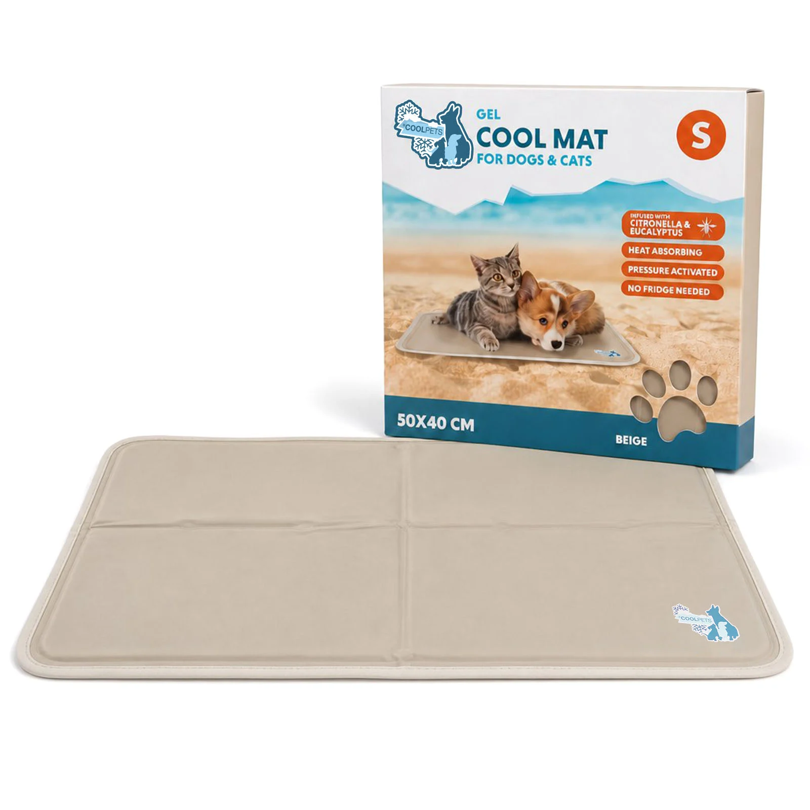 Kühlmatte für Hunde mit fester Gelmasse, Beige, S 50 x 40 cm – Coolpets Gel Cooling Mat – Bild 1