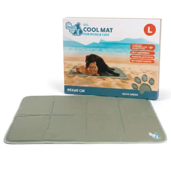 Kühlmatte für Hunde mit festem Gel, Olivgrün, L 90 x 60 cm – Coolpets Gel Cooling Mat