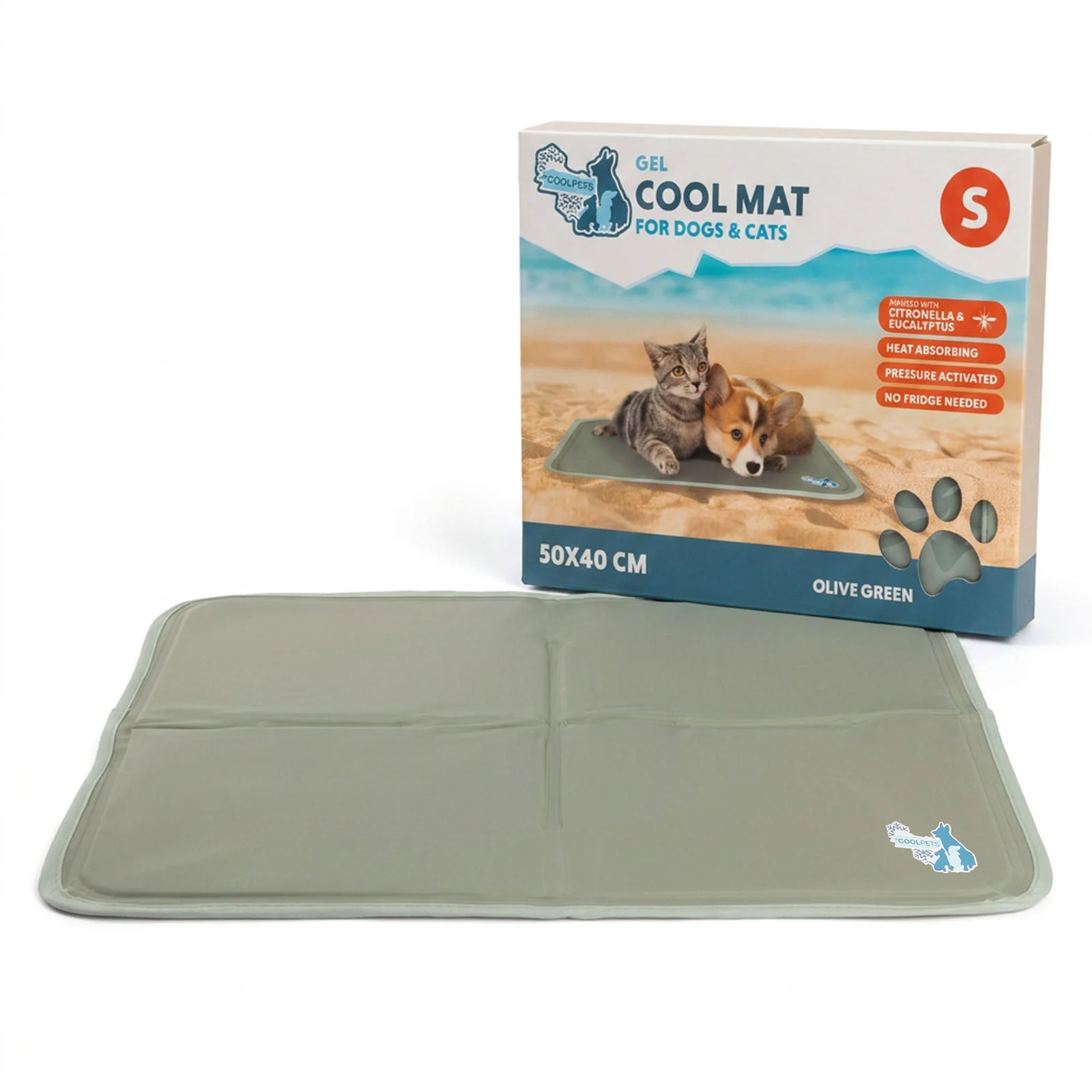 COOL0264S_00.jpg Kühlmatte für Hunde mit festem Gel, Olivgrün, S 50 x 40 cm – Coolpets Gel Cooling Mat – Bild 1