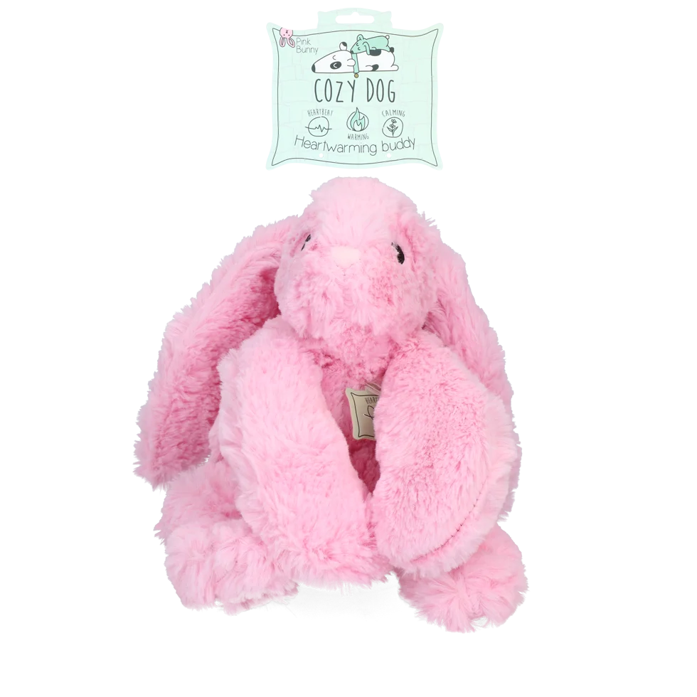 COZY001A.png Hundeplüschtier Hase mit Herzschlag und Wärmesäckchen, Rosa, 30 x 20 cm – Cozy Dog Bunny – Bild 1