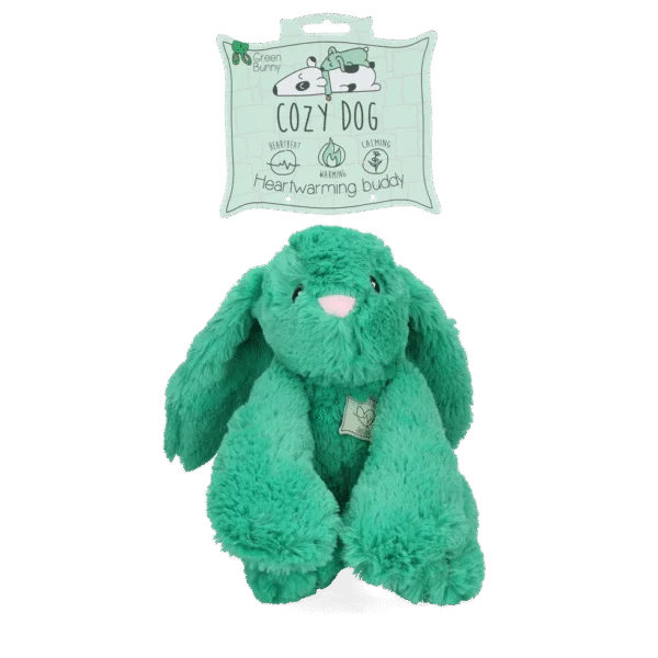 Hundekuscheltier Hase mit Herzschlag und aufwärmbarem Beutel, Grün, 30 x 20 cm – Cozy Dog Bunny