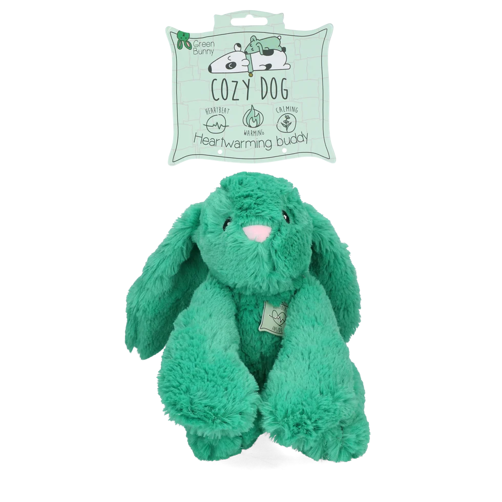 COZY001C.png Hundekuscheltier Hase mit Herzschlag und aufwärmbarem Beutel, Grün, 30 x 20 cm – Cozy Dog Bunny – Bild 1