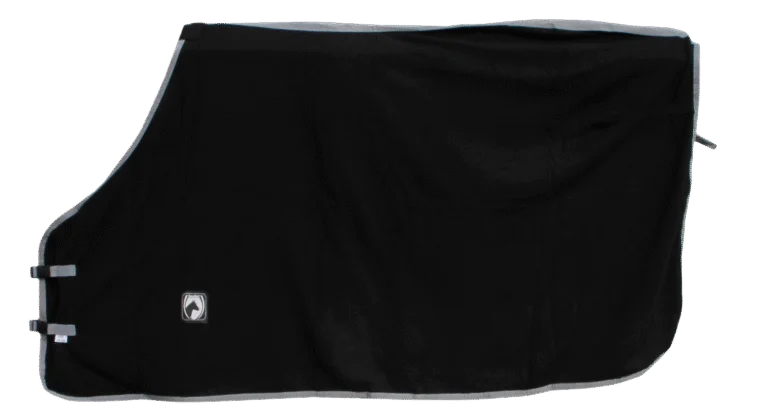 Abschwitzdecke aus Fleece mit Clipverschluss, Schwarz mit grauer Einfassung, 135/185 cm