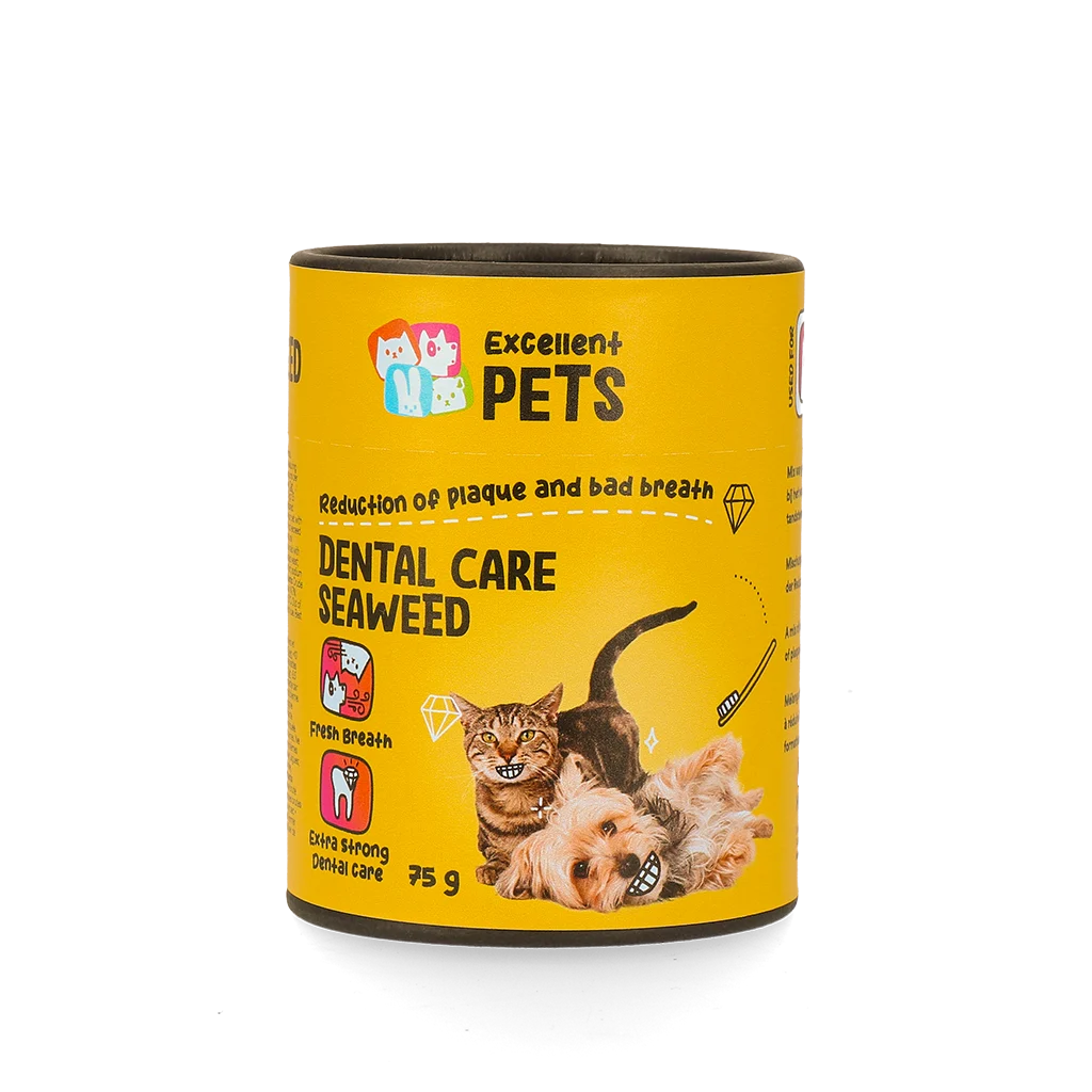 DENT014A.png Zahnpflege Ergänzungsfuttermittel für Hunde und Katzen, 75 g – Excellent Pets Dental Care Seaweed – Bild 1