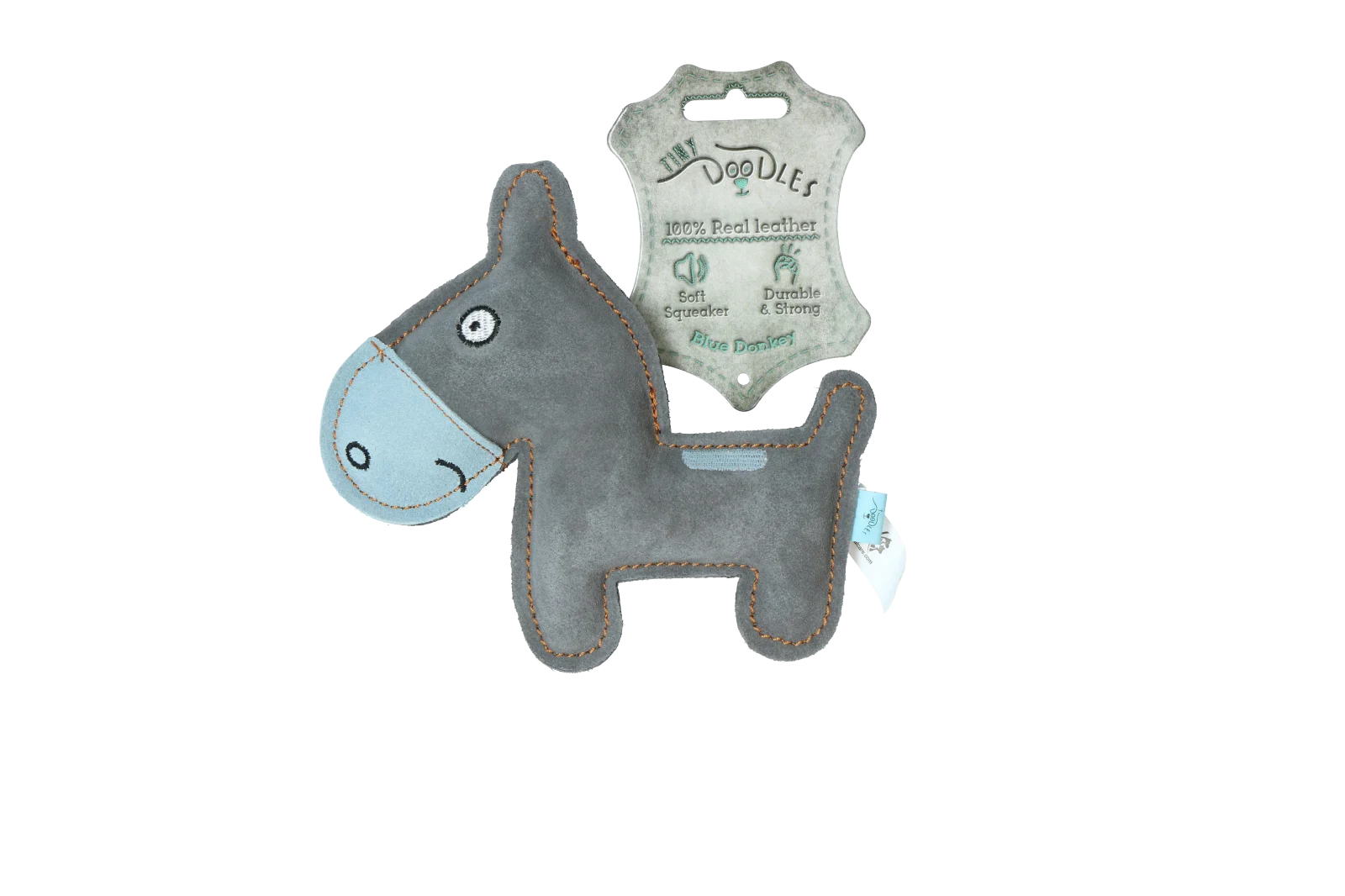 DODO010.png Hundekuscheltier aus Rinderleder mit leisem Quietscher, Blau – Tiny Doodles Esel – Bild 1
