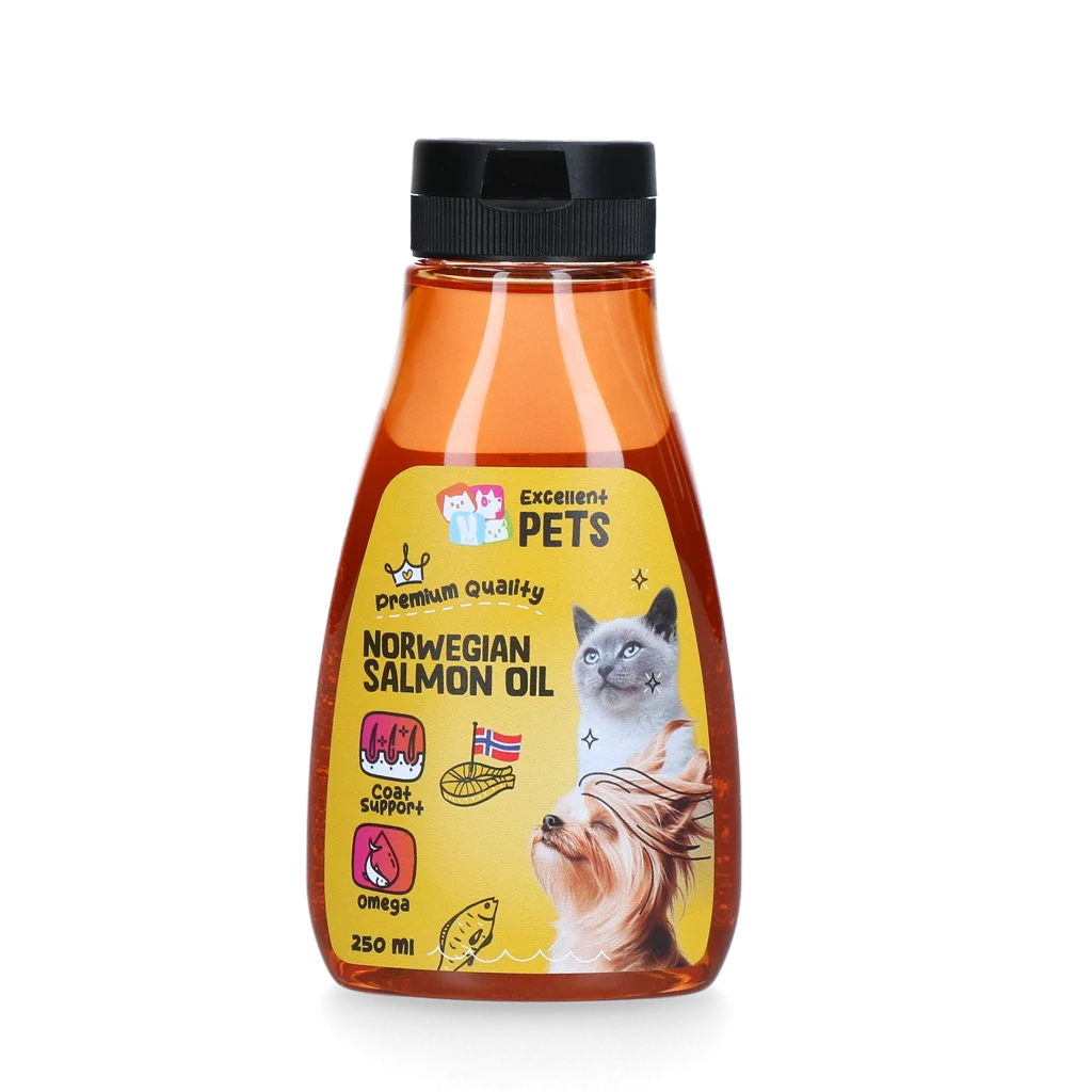 DOGF0250N.png Lachsöl für Hunde und Katzen aus Norwegen, 250 ml in einer Quetschflasche – Excellent Pets Norwegian Salmon Oil – Bild 1