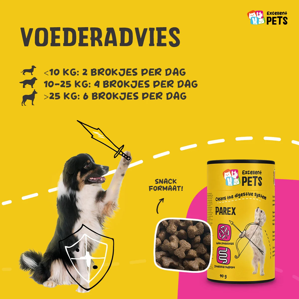 Hundesupplement mit Präbiotika in Krokettenform, 90 g – Excellent Pets Dog Parex – Bild 2