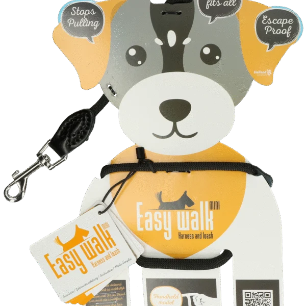 Hundegeschirr mit Seilleine, Schwarz, Mini 300 cm – Easy Walk Schultermodell