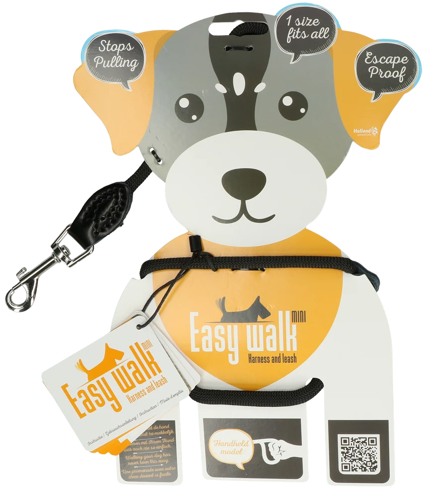 Hundegeschirr mit Seilleine, Schwarz, Mini 300 cm – Easy Walk Schultermodell – Bild 1