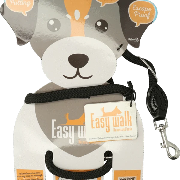 Hundegeschirr mit Leine aus Seil, Schwarz, Regular 345 cm – Easy Walk Schultermodell