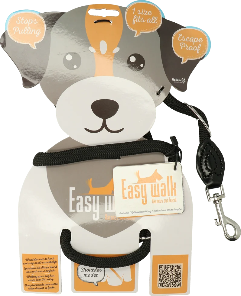 Hundegeschirr mit Leine aus Seil, Schwarz, Regular 345 cm – Easy Walk Schultermodell – Bild 1
