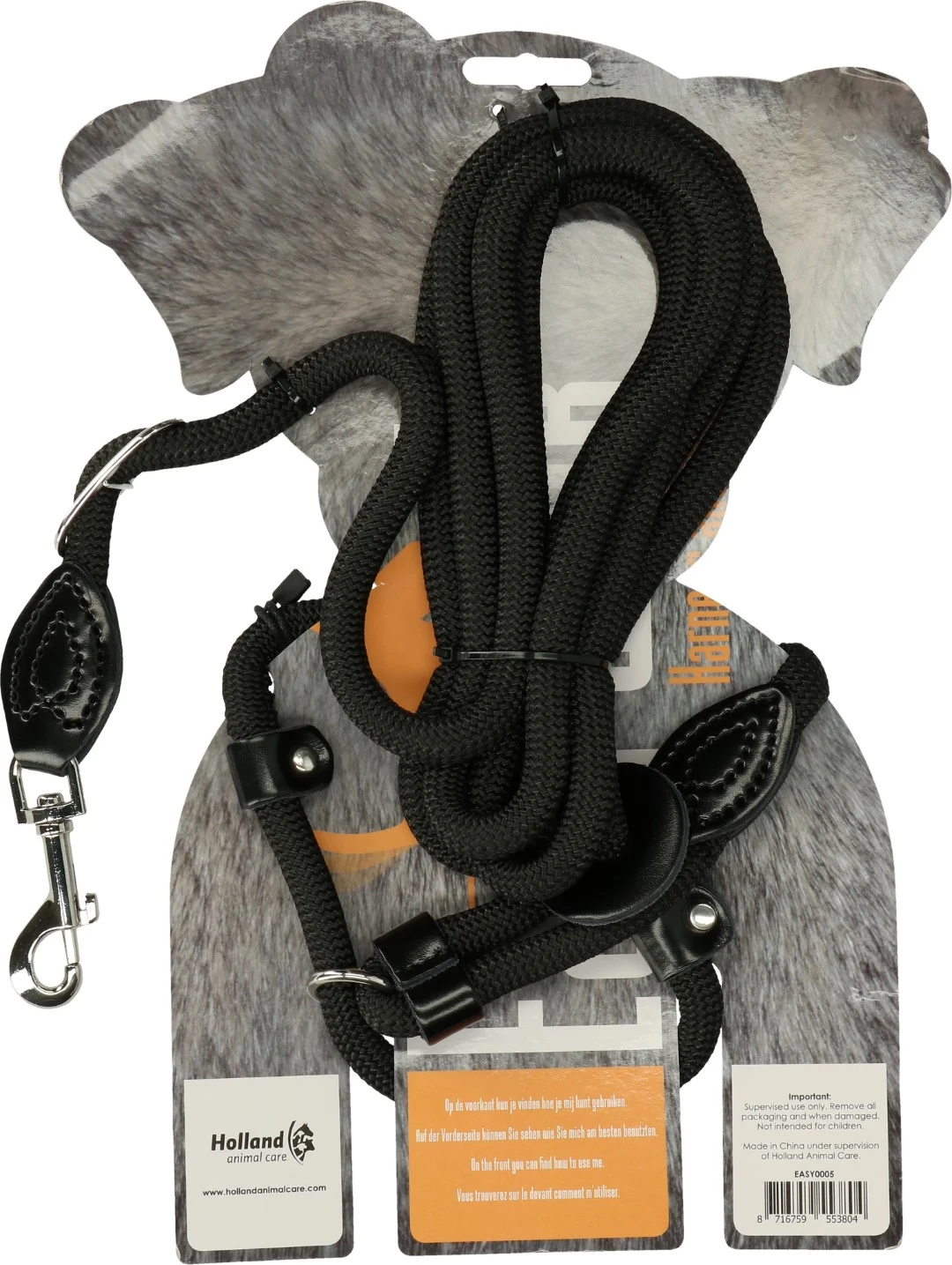 Hundegeschirr mit Leine aus Seil, Schwarz, Regular 345 cm – Easy Walk Schultermodell – Bild 2