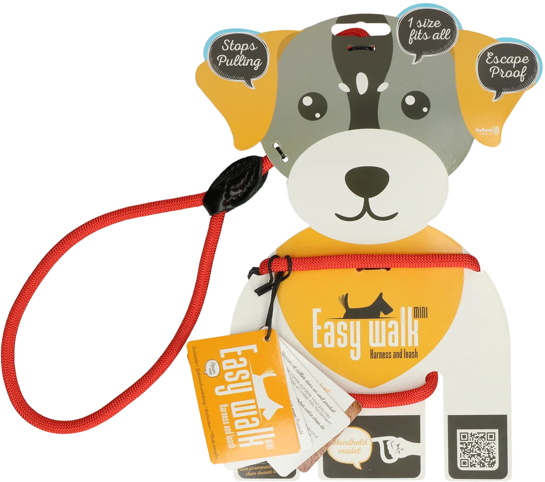 EASY0006.png Hundegeschirr mit Leine aus Seil, Rot, Mini 210 cm – Easy Walk Handmodell – Bild 1