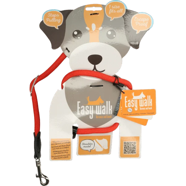 Hundegeschirr mit Leinenstrick, Rot, Regular 345 cm – Easy Walk Schultermodell
