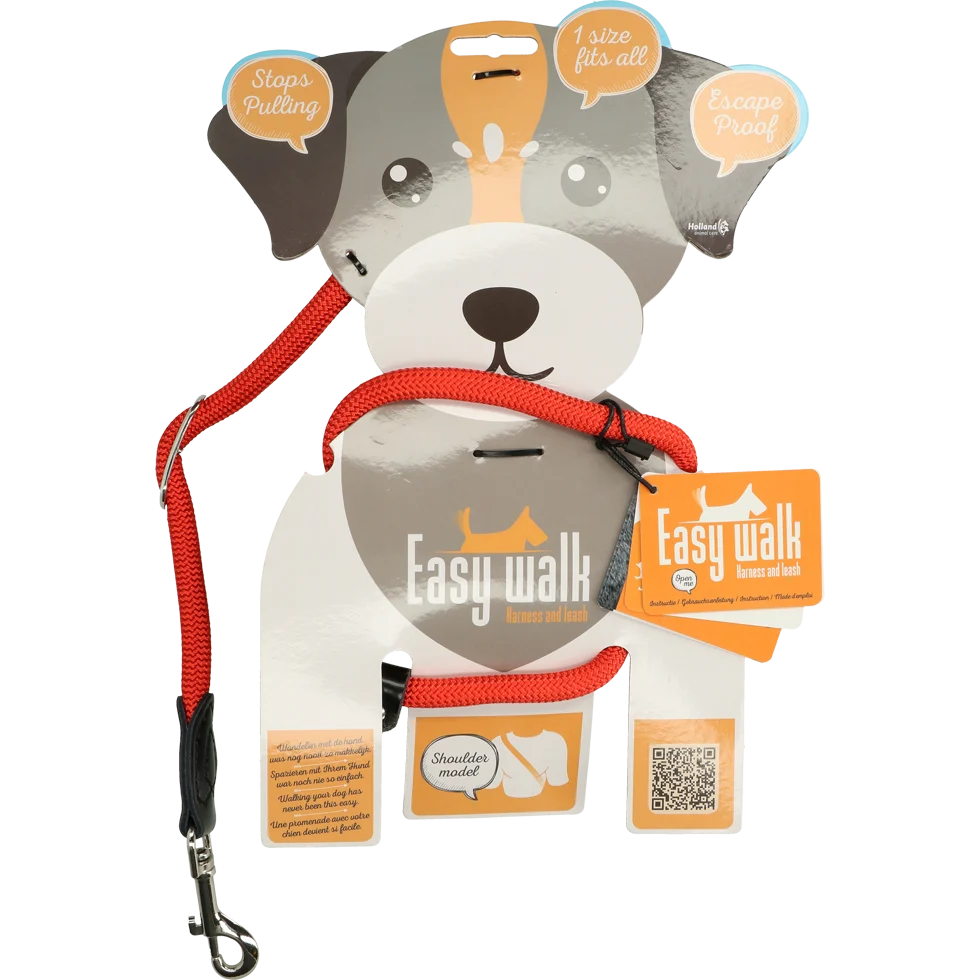 EASY0009.png Hundegeschirr mit Leine aus Seil, Rot, Mini 300 cm – Easy Walk Schultermodell – Bild 1