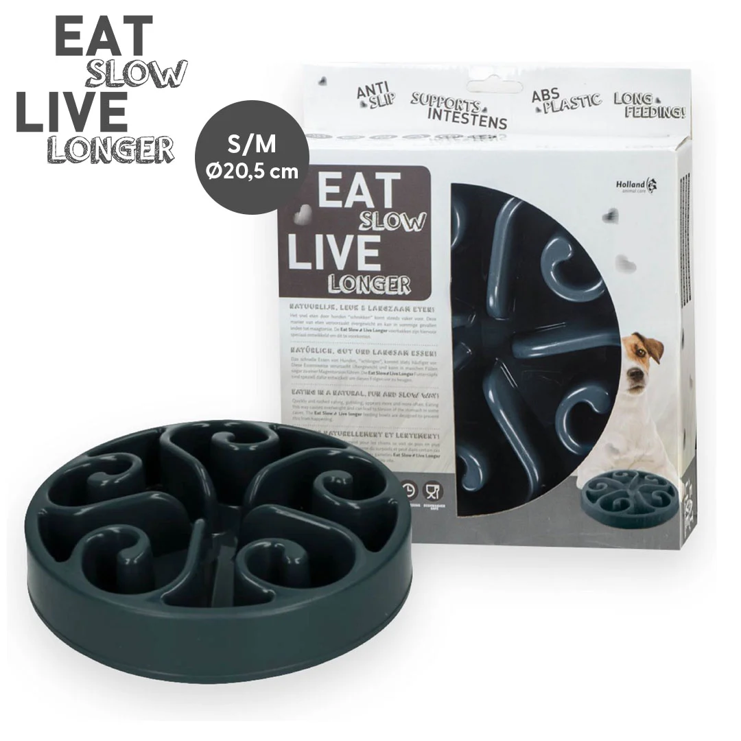 EATS004_01.jpg Anti Schling Napf für Hunde mit Spiral Muster, S 20,5 x 5 cm, Grau – Eat Slow Live Longer Original – Bild 1