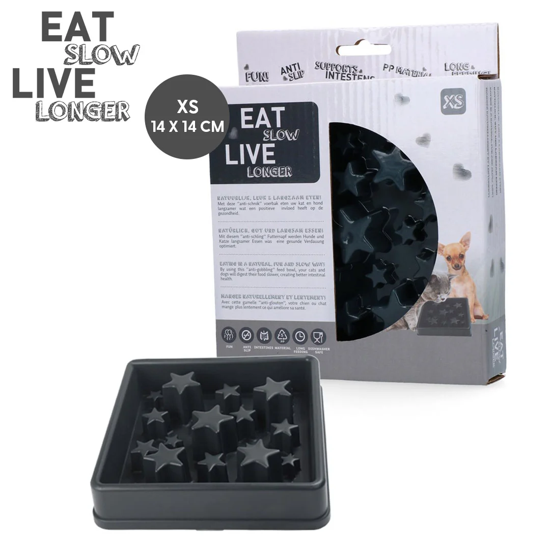 Anti Schling Napf für Hunde mit Sternenmuster, XS 14 cm, Grau – Eat Slow Live Longer Star – Bild 1