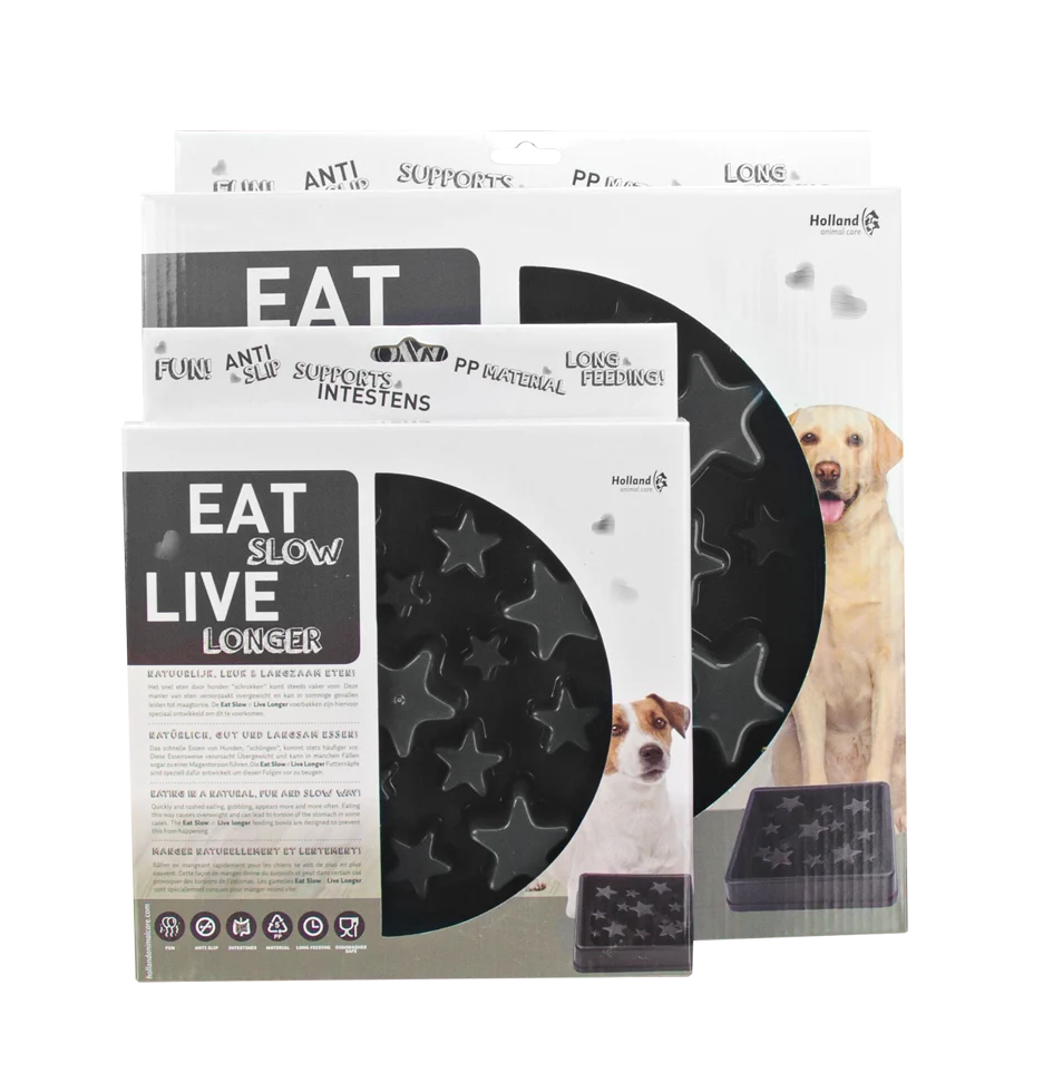 Anti Schling Napf für Hunde mit Sternenmuster, S 20,5 cm, Grau – Eat Slow Live Longer Star – Bild 2