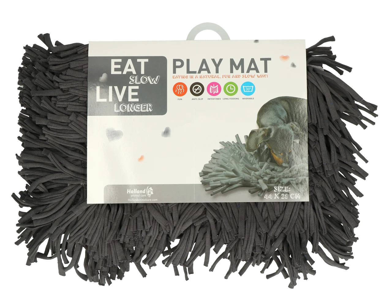 Schnüffelmatte für Hunde mit Stoffstreifen, Grau, 44 x 28 cm – Eat Slow Live Longer Play Mat – Bild 3