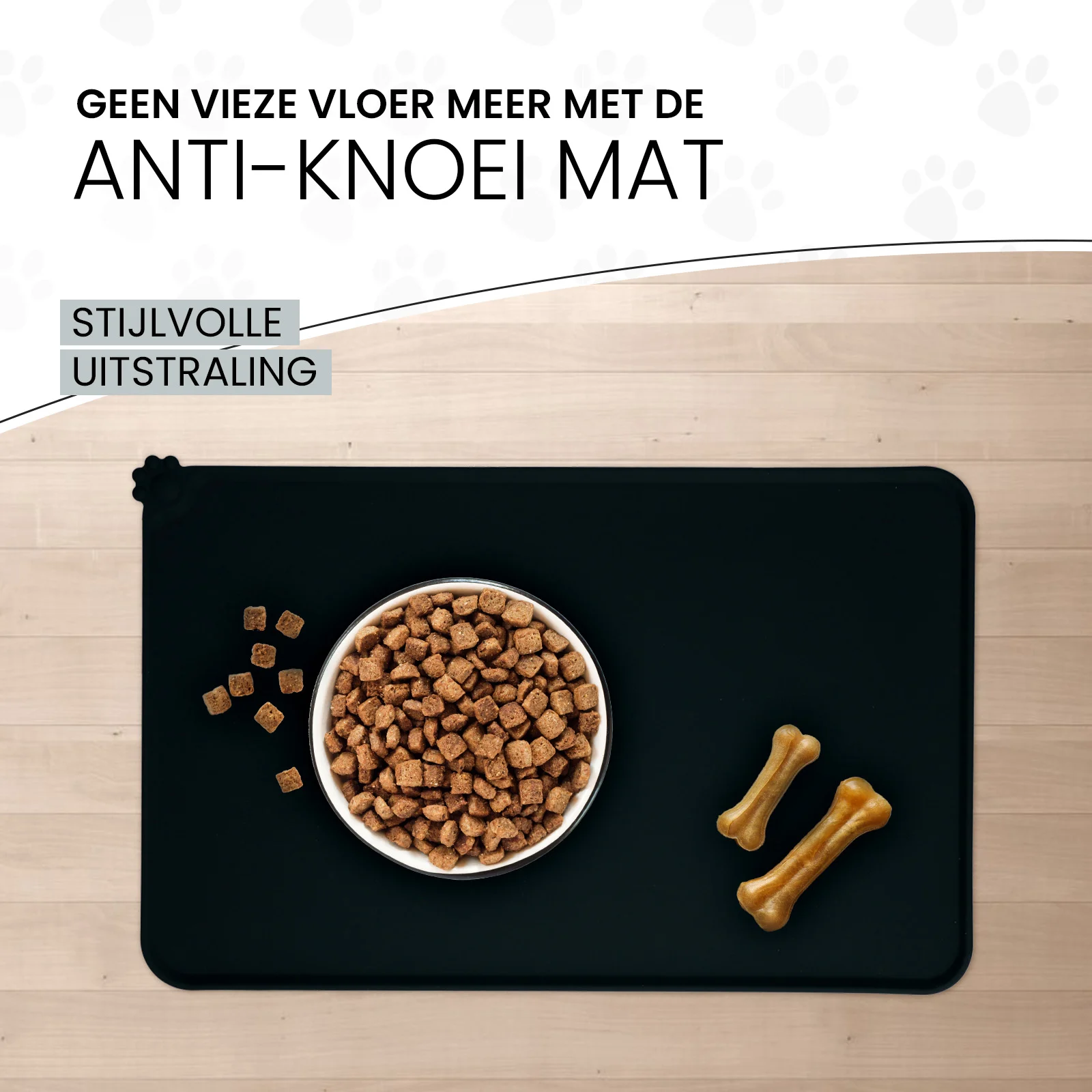 Futternapfunterlage aus Silikon mit erhöhtem Rand, S 30 x 48 cm, Grau – Eat Slow Live Longer Spill Mat – Bild 4
