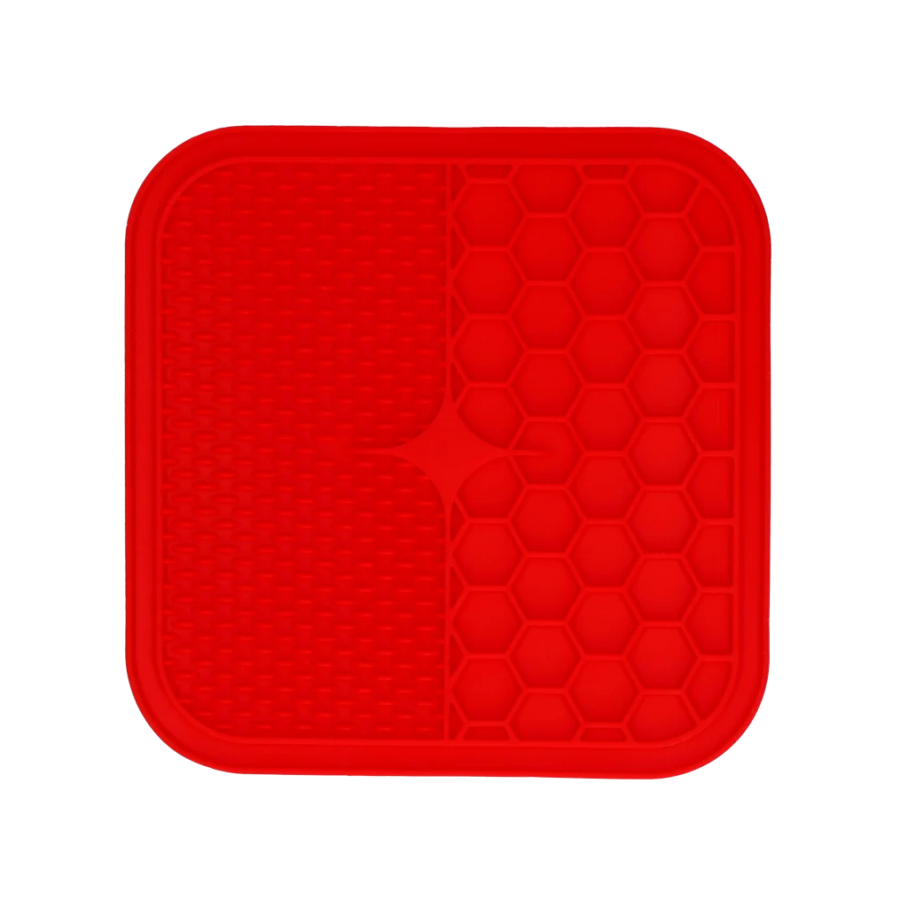 Hundeleckmatte mit 2 Strukturen und Saugnäpfen, 21 x 21 cm, Rot – Eat Slow Live Longer Lick Mat Duo M – Bild 2