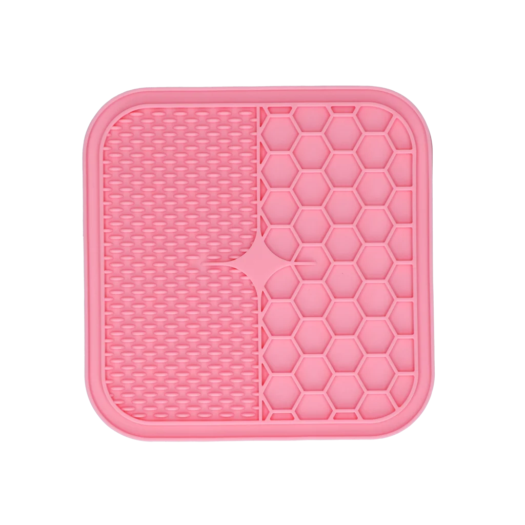 Schleckmatte für Hunde mit 2 Mustern und Saugnäpfen, 21 x 21 cm, Rosa – Eat Slow Live Longer Lick Mat Duo M – Bild 2