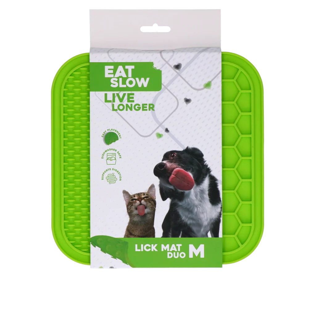 Schleckmatte für Hunde mit Noppen und Wabenmuster, 21 x 21 cm, Grün – Eat Slow Live Longer Lick Mat Duo M – Bild 1