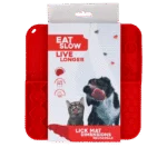 Schleckmatte für Hunde mit 4 Mustern und Saugnäpfen, 21 x 21 cm, Rot – Eat Slow Live Longer Lick Mat Dimensions Rectangle