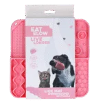 Schleckmatte für Hunde mit 4 Mustern und Saugnäpfen, 21 x 21 cm, Rosa – Eat Slow Live Longer Lick Mat Dimensions Rectangle