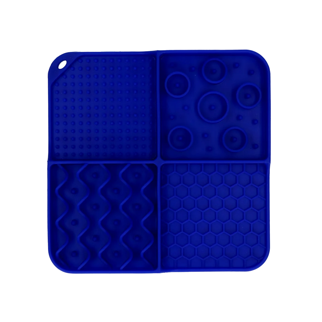 Schleckmatte für Hunde mit 4 Mustern und Saugnäpfen, 21 x 21 cm, Blau – Eat Slow Live Longer Lick Mat Dimensions Rectangle – Bild 2