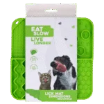 Schleckmatte für Hunde mit 4 Mustern und Saugnäpfen, 21 x 21 cm, Grün – Eat Slow Live Longer Lick Mat Dimensions Rectangle