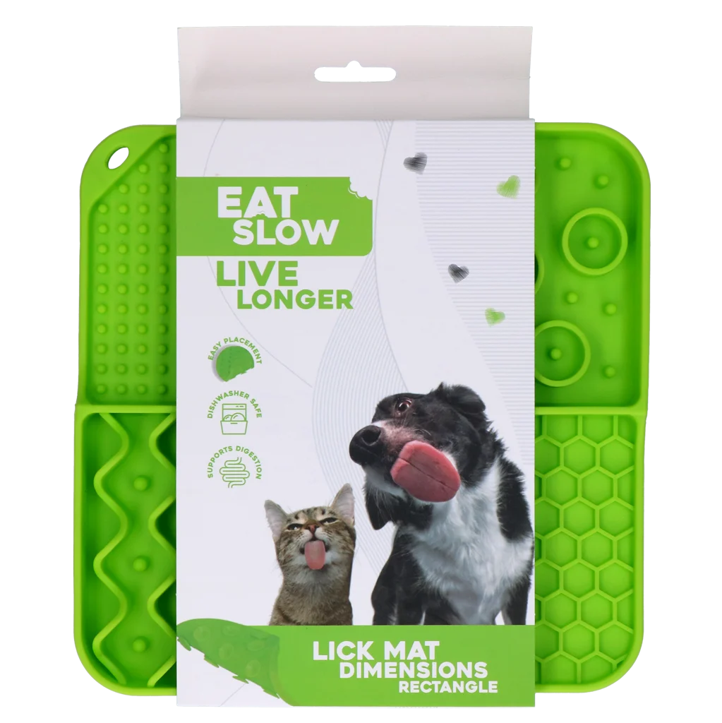 EATS063E.png Schleckmatte für Hunde mit 4 Mustern und Saugnäpfen, 21 x 21 cm, Grün – Eat Slow Live Longer Lick Mat Dimensions Rectangle – Bild 1