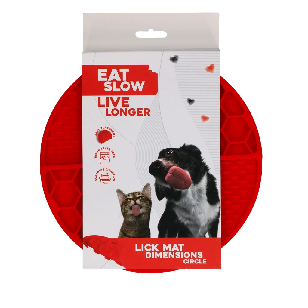 Runde Schleckmatte mit tiefen Vertiefungen, Rot, ø 21 cm – Eat Slow Live Longer Lick Mat Dimensions Circle – Bild 1
