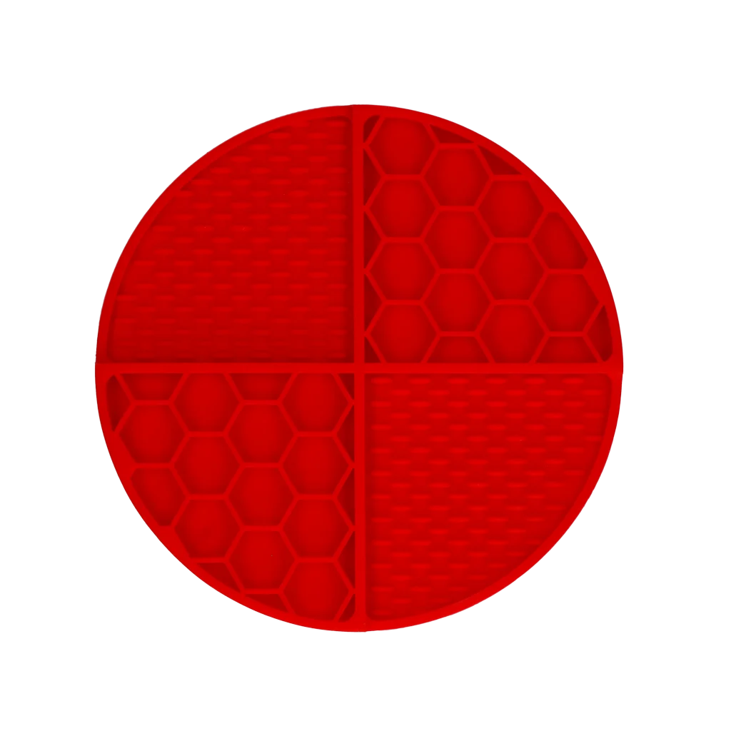 Runde Schleckmatte mit tiefen Vertiefungen, Rot, ø 21 cm – Eat Slow Live Longer Lick Mat Dimensions Circle – Bild 2
