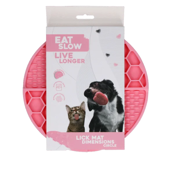 Runde Schleckmatte mit tiefen Vertiefungen, Rosa, ø 21 cm – Eat Slow Live Longer Lick Mat Dimensions Circle