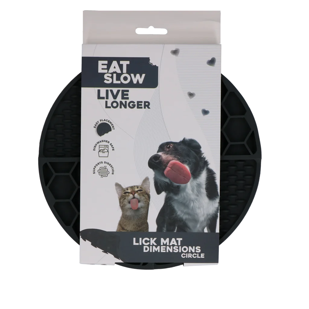 Runde Schleckmatte mit tiefen Vertiefungen, Grau, ø 21 cm – Eat Slow Live Longer Lick Mat Dimensions Circle – Bild 1