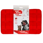 Schleckmatte für Hunde mit blütenförmigen Laschen und Saugnäpfen, 21 x 34 cm, Rot – Eat Slow Live Longer Lick Mat Dimensions Flower
