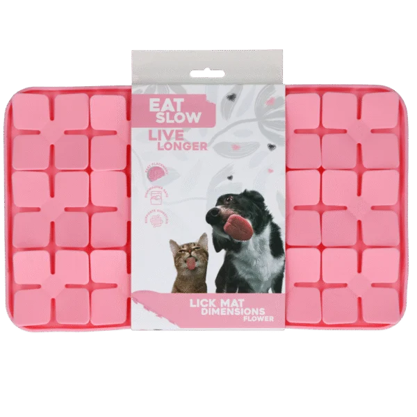 Leckmatte für Hunde mit blütenförmigen Blütenblättern und Saugnäpfen, 21 x 34 cm, Rosa – Eat Slow Live Longer Lick Mat Dimensions Flower