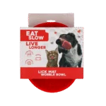 Antischlingnapf für Hunde mit Schleckmatte, Rot, 17 cm – Eat Slow Live Longer Lick Mat Wobble Bowl