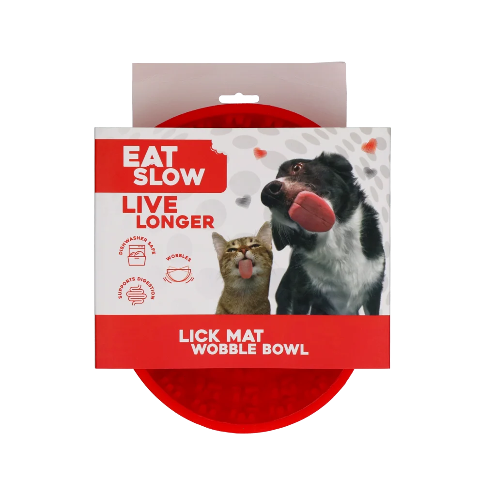 EATS064H.png Antischlingnapf für Hunde mit Schleckmatte, Rot, 17 cm – Eat Slow Live Longer Lick Mat Wobble Bowl – Bild 1