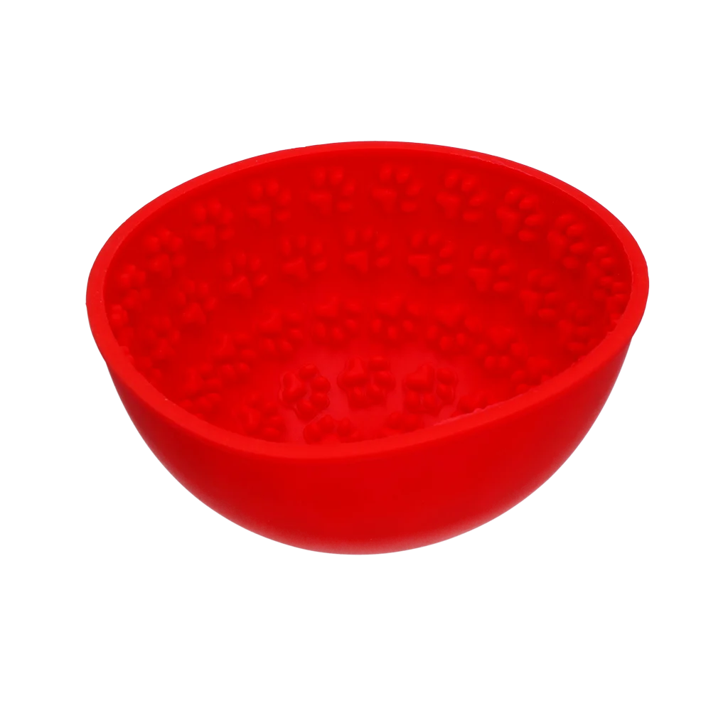 Antischlingnapf für Hunde mit Schleckmatte, Rot, 17 cm – Eat Slow Live Longer Lick Mat Wobble Bowl – Bild 3