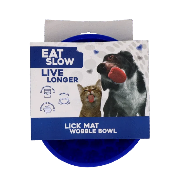 Anti Schling Napf für Hunde mit rundem Boden und Noppen, Ø 17 cm, Blau – Eat Slow Live Longer Lick Mat Wobble Bowl