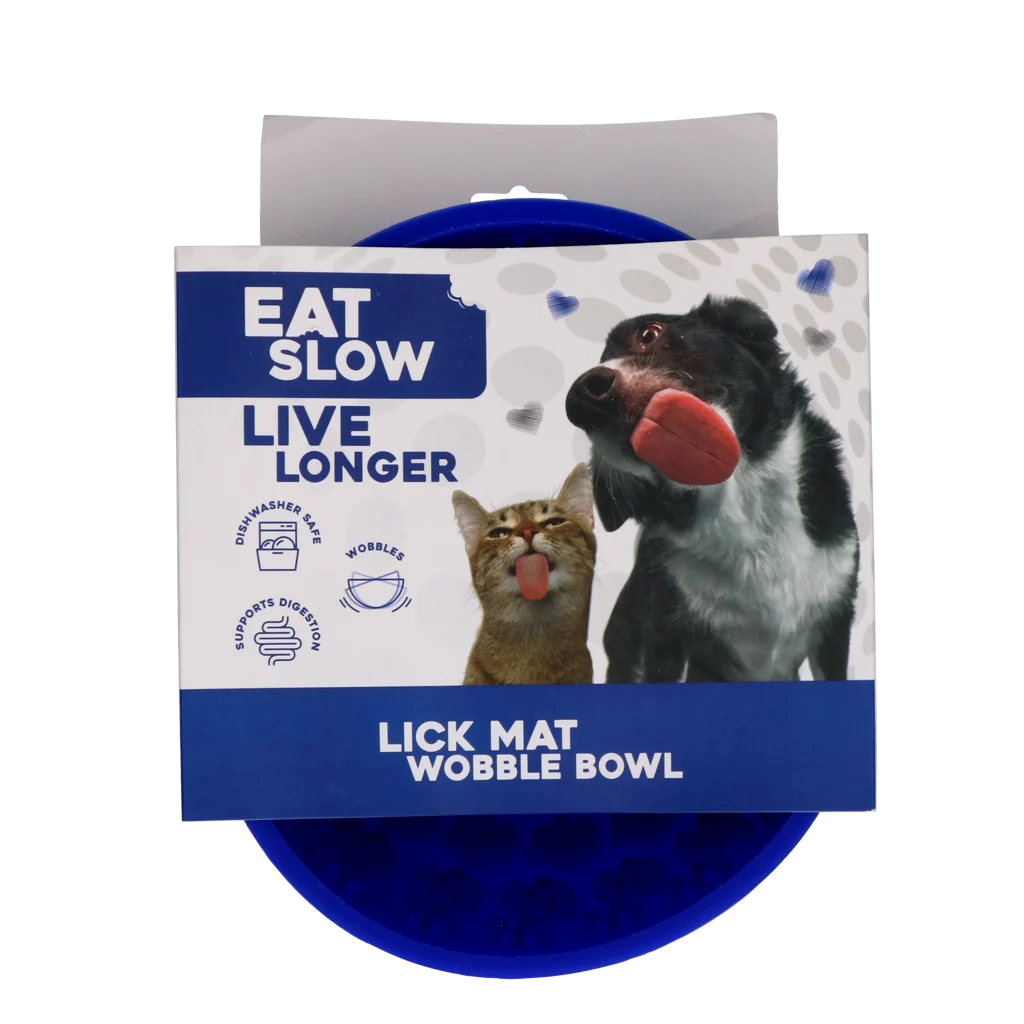 EATS064J.png Anti Schling Napf für Hunde mit rundem Boden und Noppen, Ø 17 cm, Blau – Eat Slow Live Longer Lick Mat Wobble Bowl – Bild 1