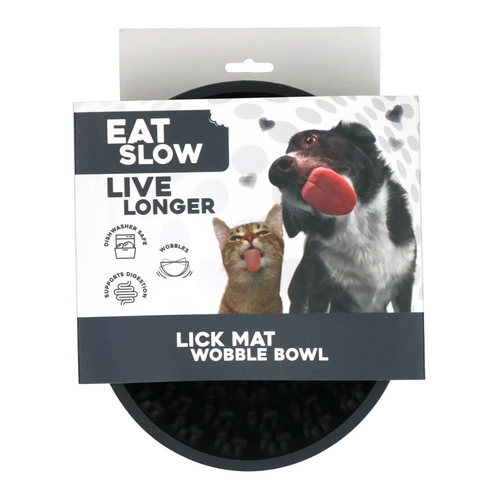 EATS064K.png Anti Schling Napf für Hunde mit rundem Boden und Noppen, Ø 17 cm, Grau – Eat Slow Live Longer Lick Mat Wobble Bowl – Bild 1